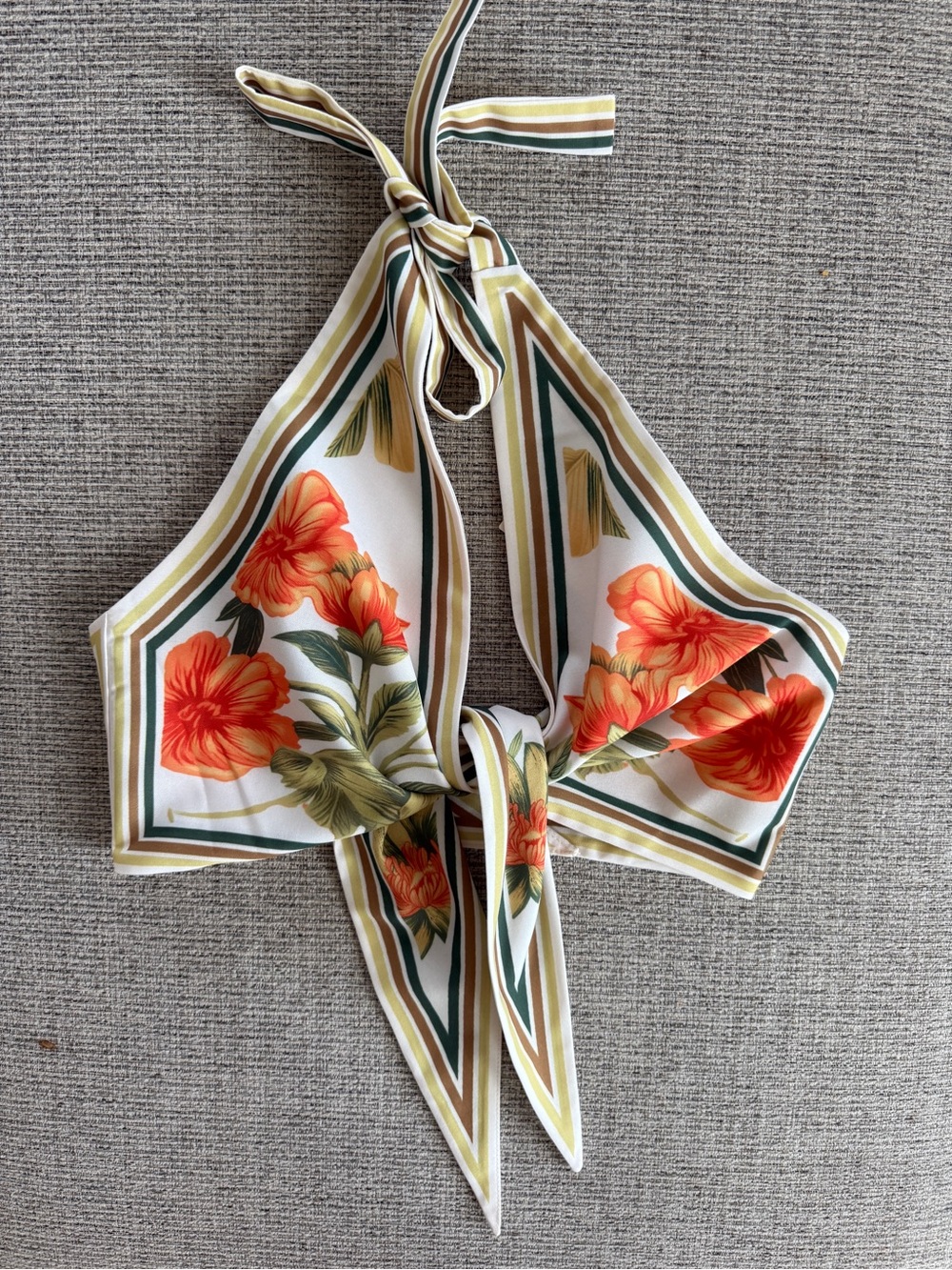 COMMENSE Floral Scarf Print Halter Wrap Top Size S Orange Green